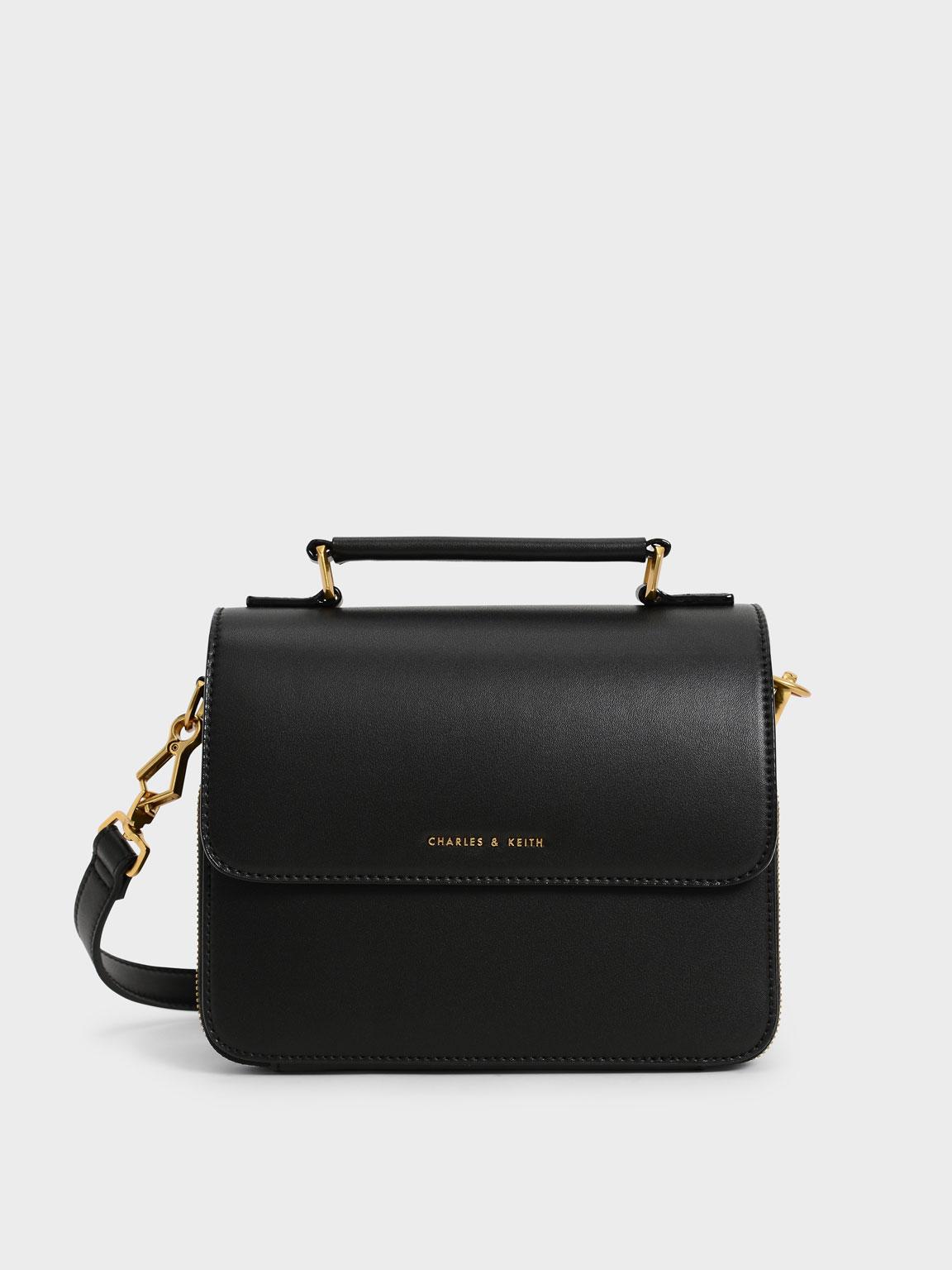 Charles & Keith Front Flap Top Handle Crossbody Bag in Black | Lyst