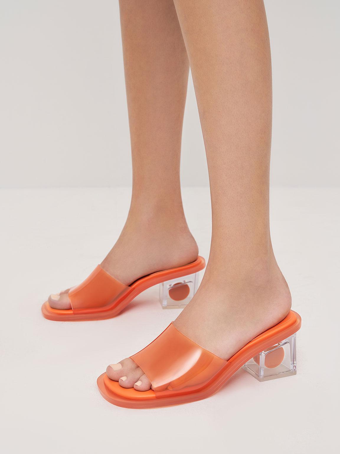 Charles & Keith Madison Clear Sculptural Heel Mules in Orange | Lyst