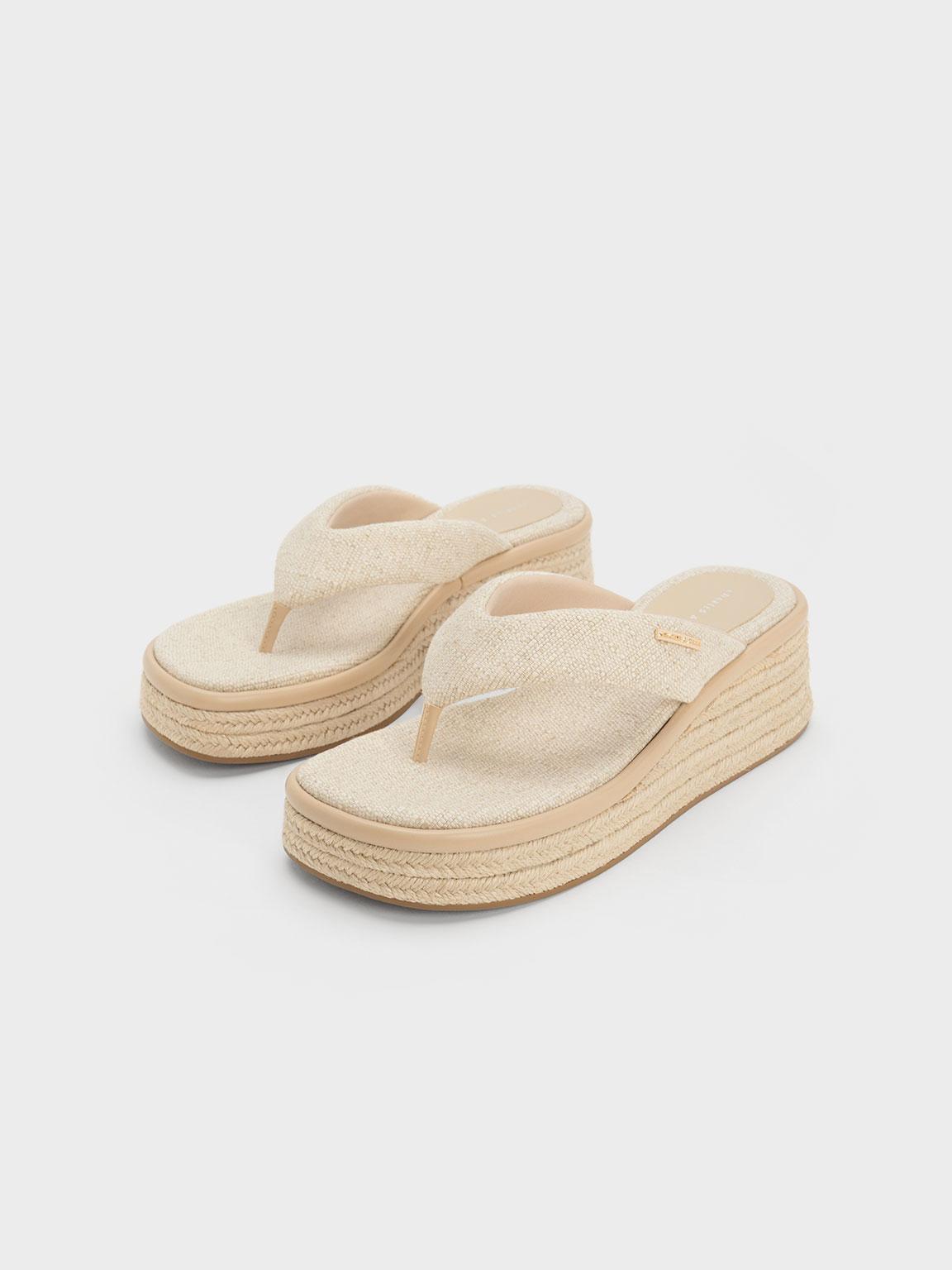 Charles & Keith Linen Espadrille Thong Sandals in Natural | Lyst