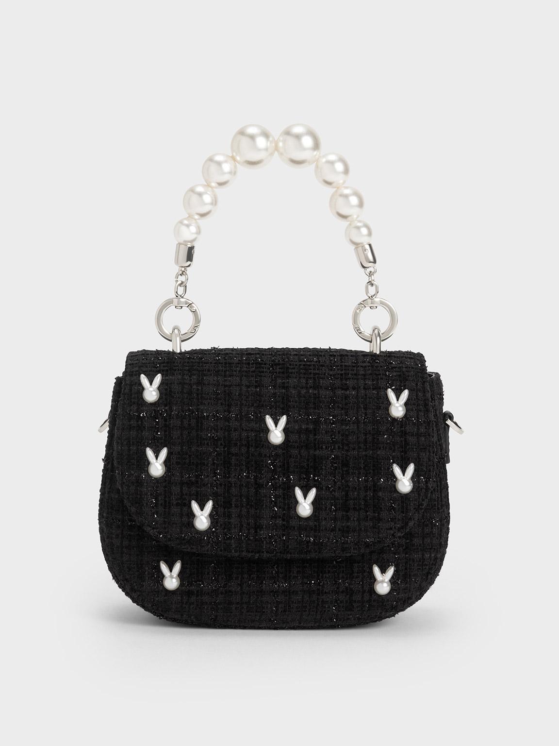Charles & Keith Black Tweed Chain Strap Bag, Women's Fashion, Bags