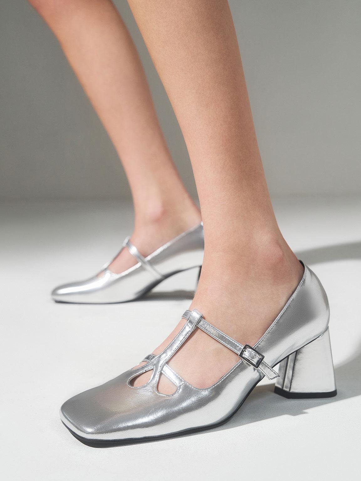 Charles & Keith Metallic Double Strap Mary Jane Pumps | Lyst