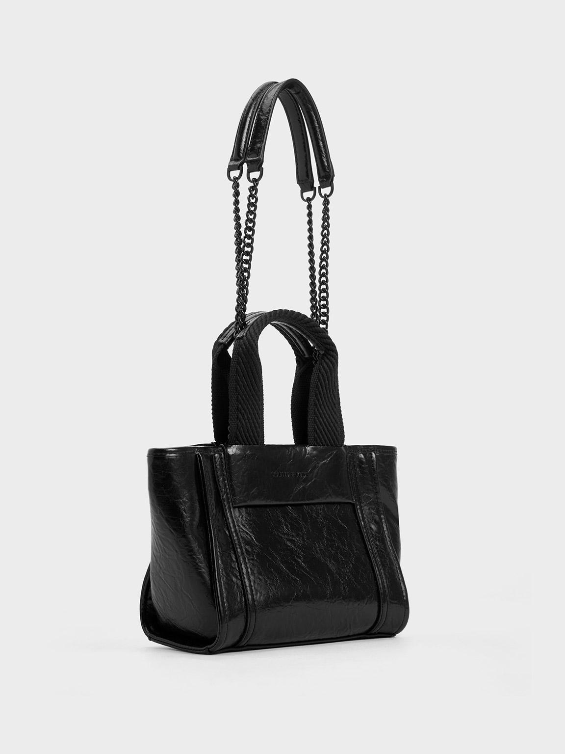 Charles & Keith - Women's Croc-effect Chain Strap Crossbody Bag, Black, S