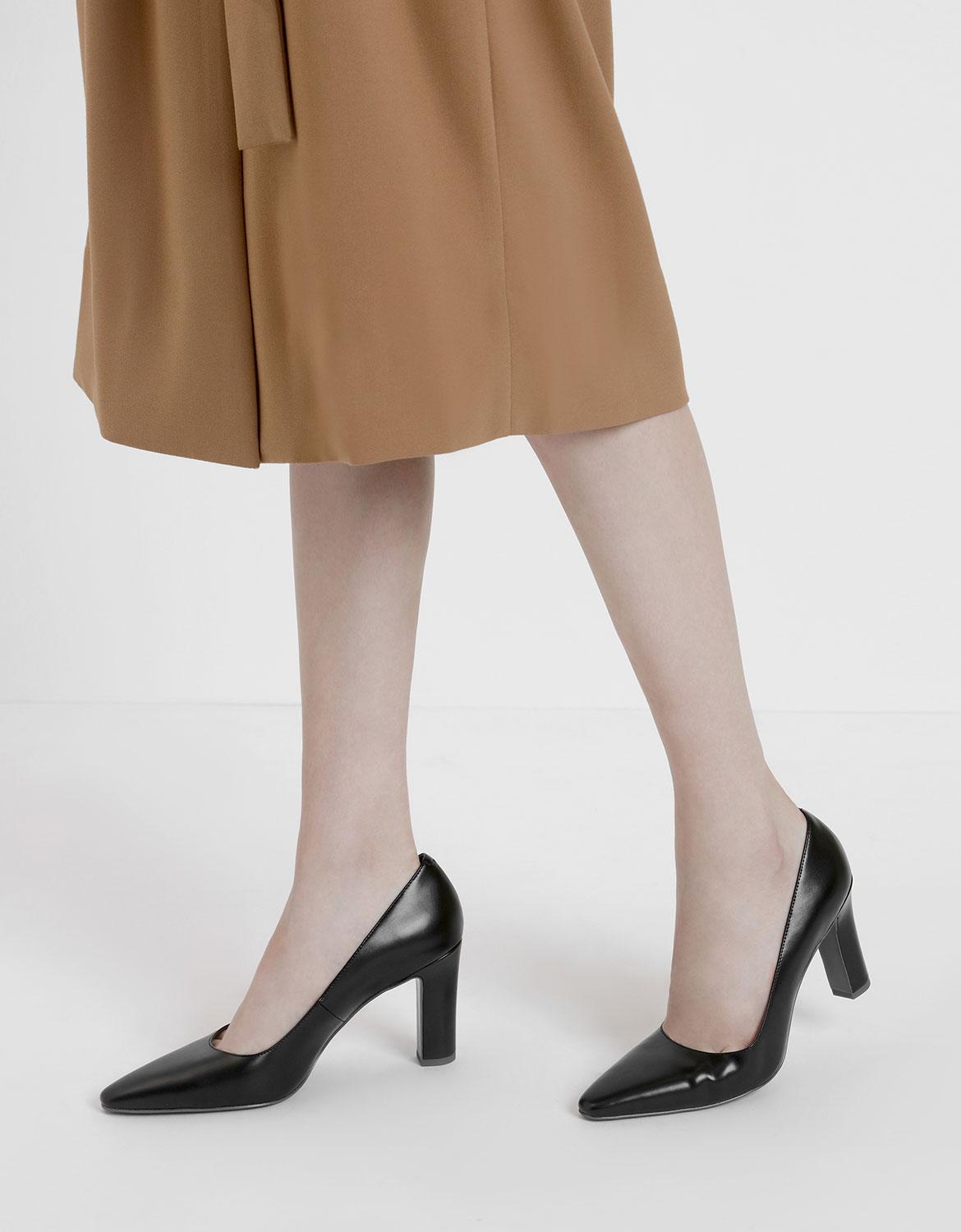 black pointed toe chunky heel