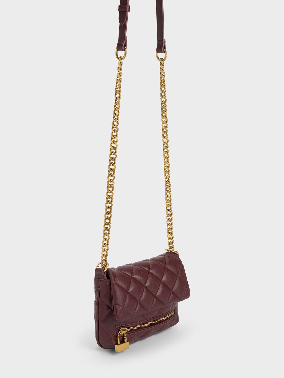 Charles & Keith Mini Swing Quilted Chain-handle Bag in Red