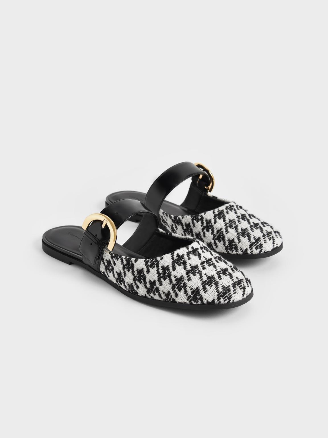 Charles & Keith Houndstooth Buckled Flat Mules