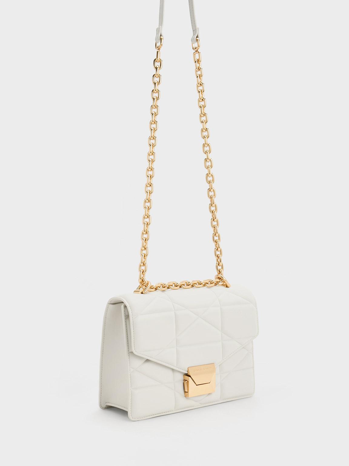 Noir Blanche Chevron Chain Handle Bag - CHARLES & KEITH US