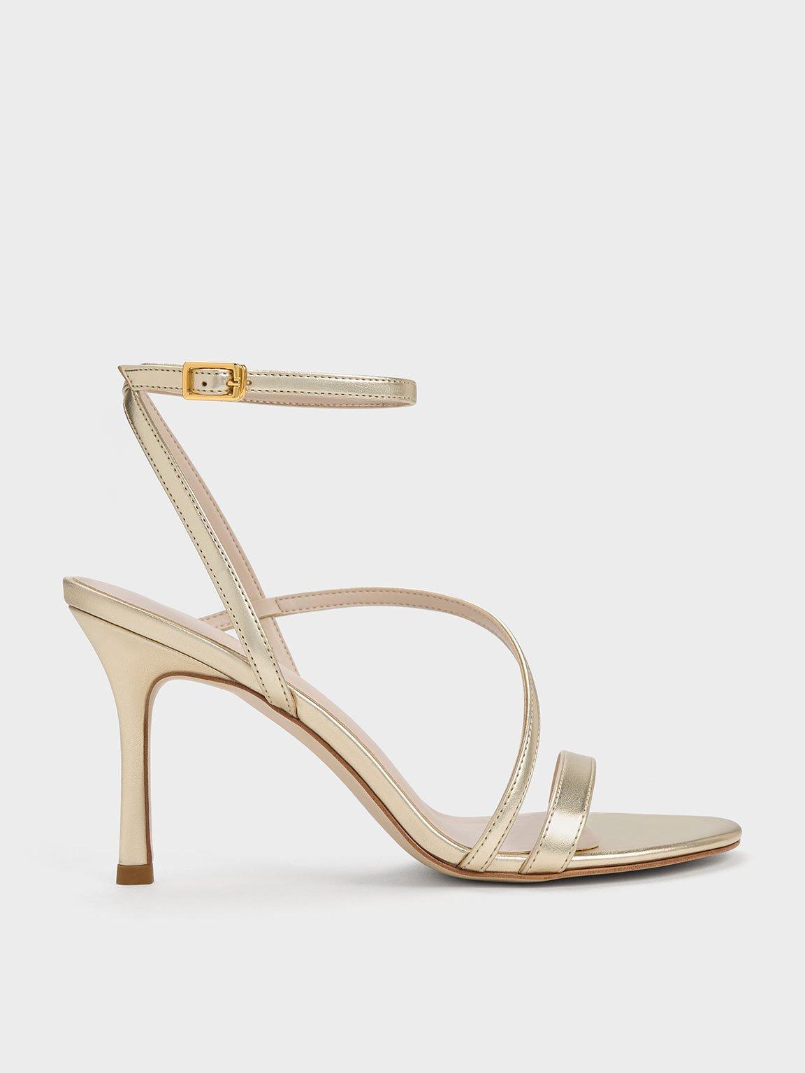 Charles Keith Metallic Asymmetric Strappy Heeled Sandals in White Lyst UK