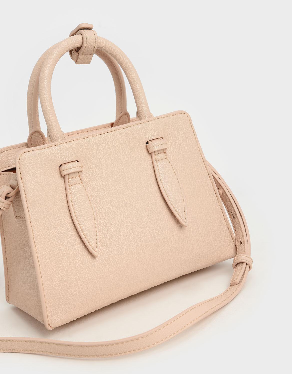 Charles & Keith Double Top Handle Structured Bag in Natural