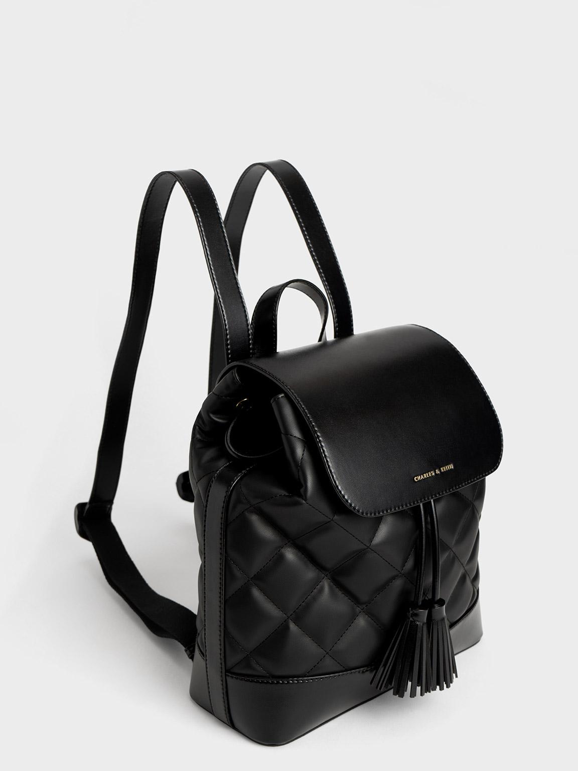Charles Keith Quilted Tassel Backpack in Black Lyst Australia