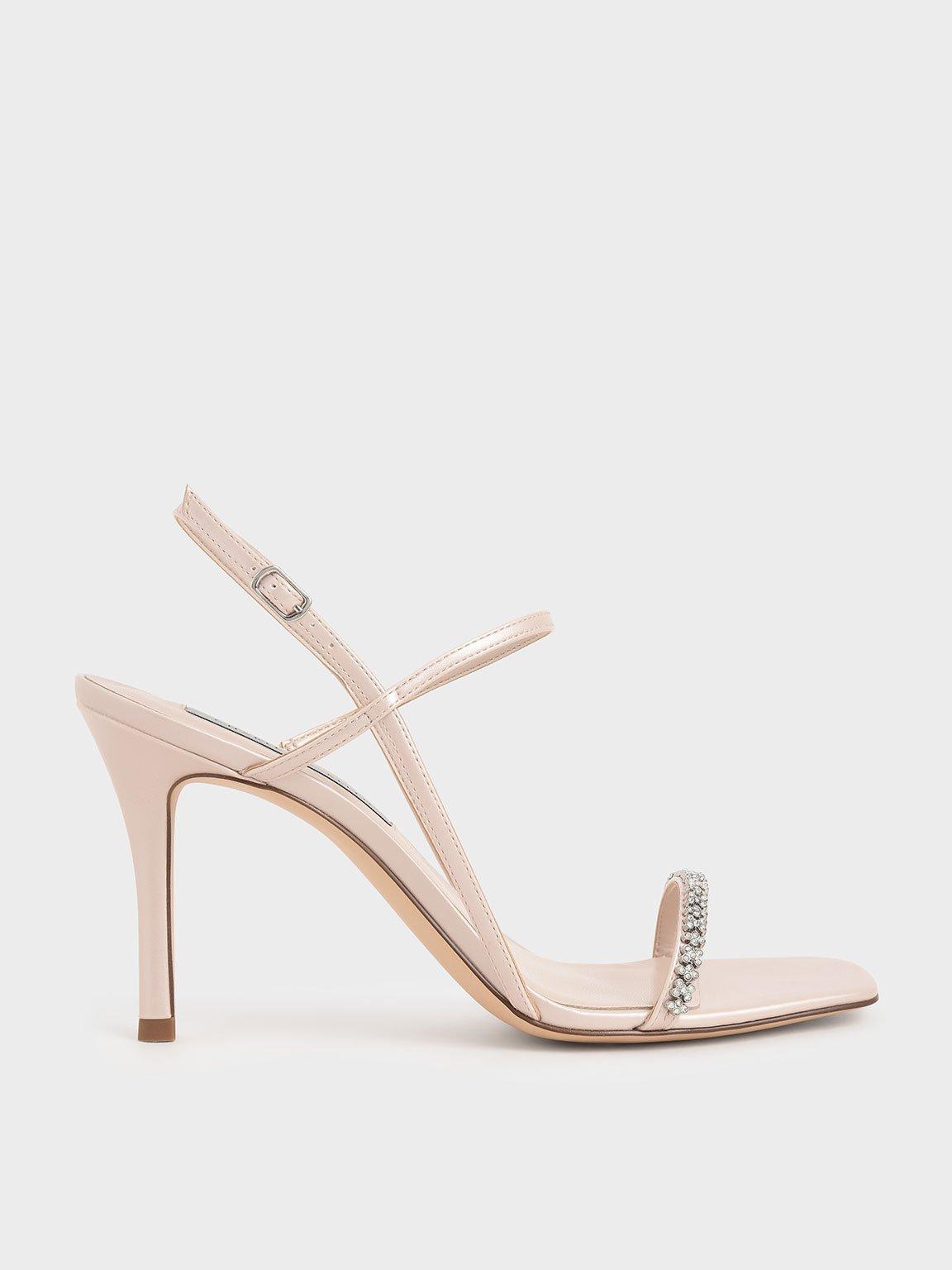 Charles u0026 Keith Gem-embellished Strappy Sandals in Natural | Lyst