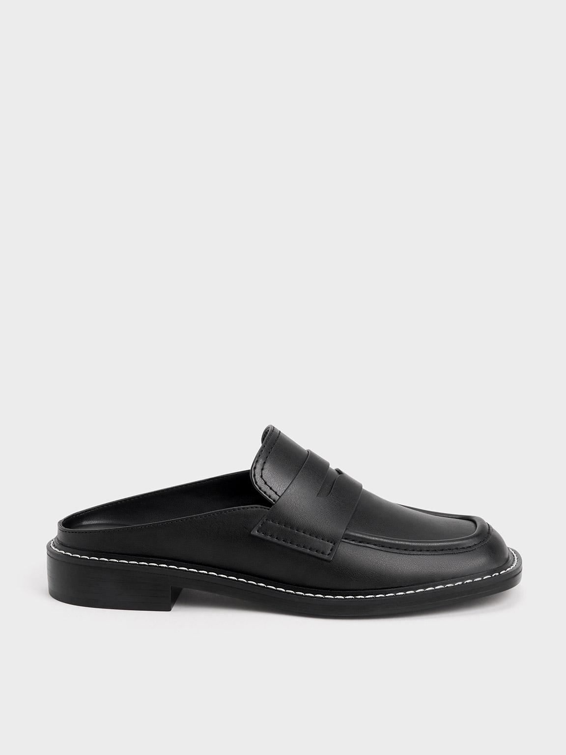 Charles & Keith Stitch-trim Penny Mules in Black | Lyst