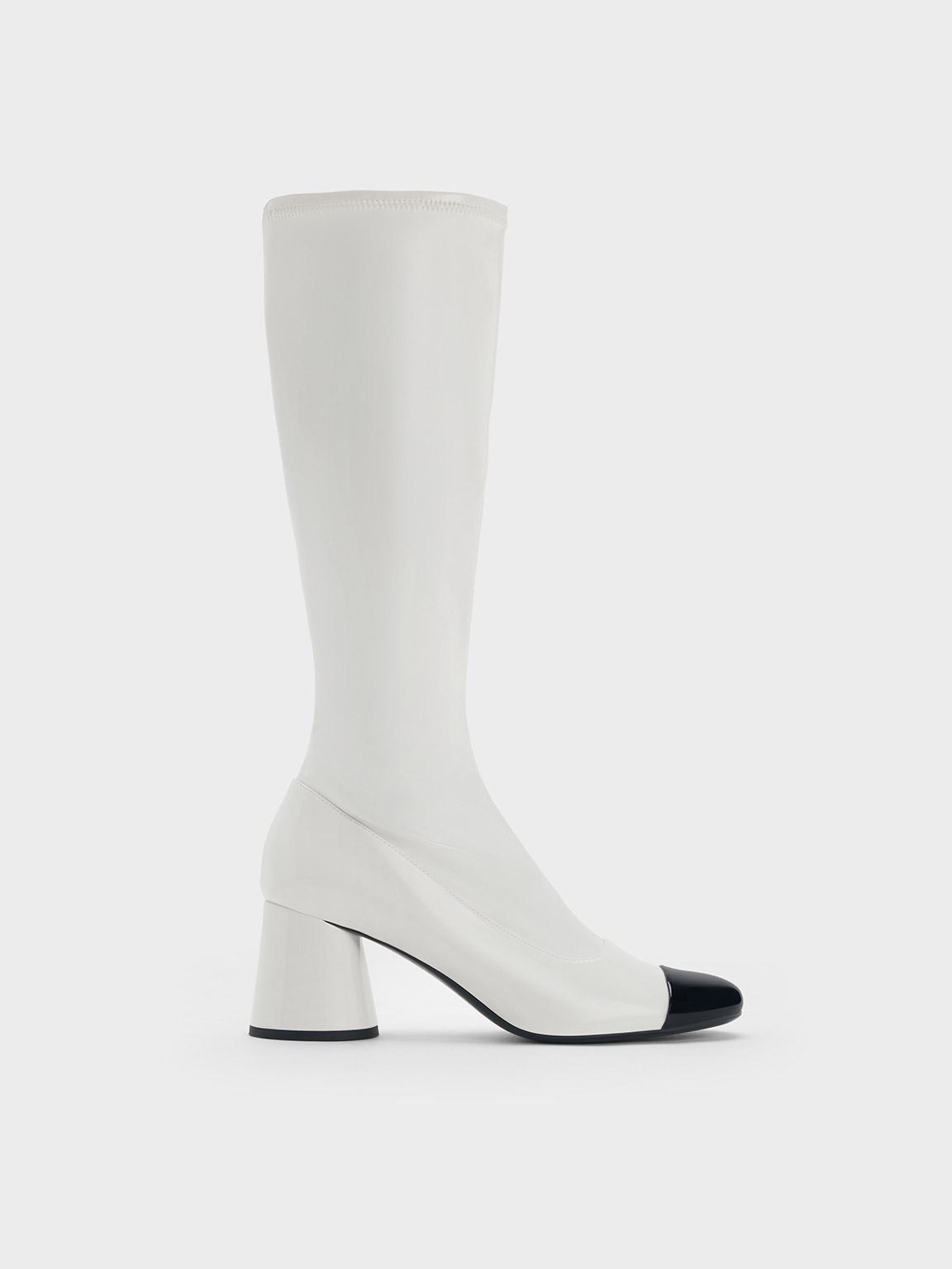 Charles Keith Coco Two-tone Knee-high Boots in White Lyst UK