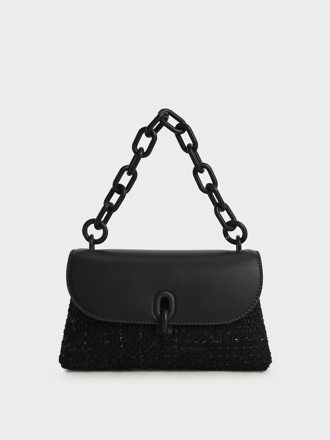 Chocolate Meriah Croc-Embossed Top Handle Bag - CHARLES & KEITH US