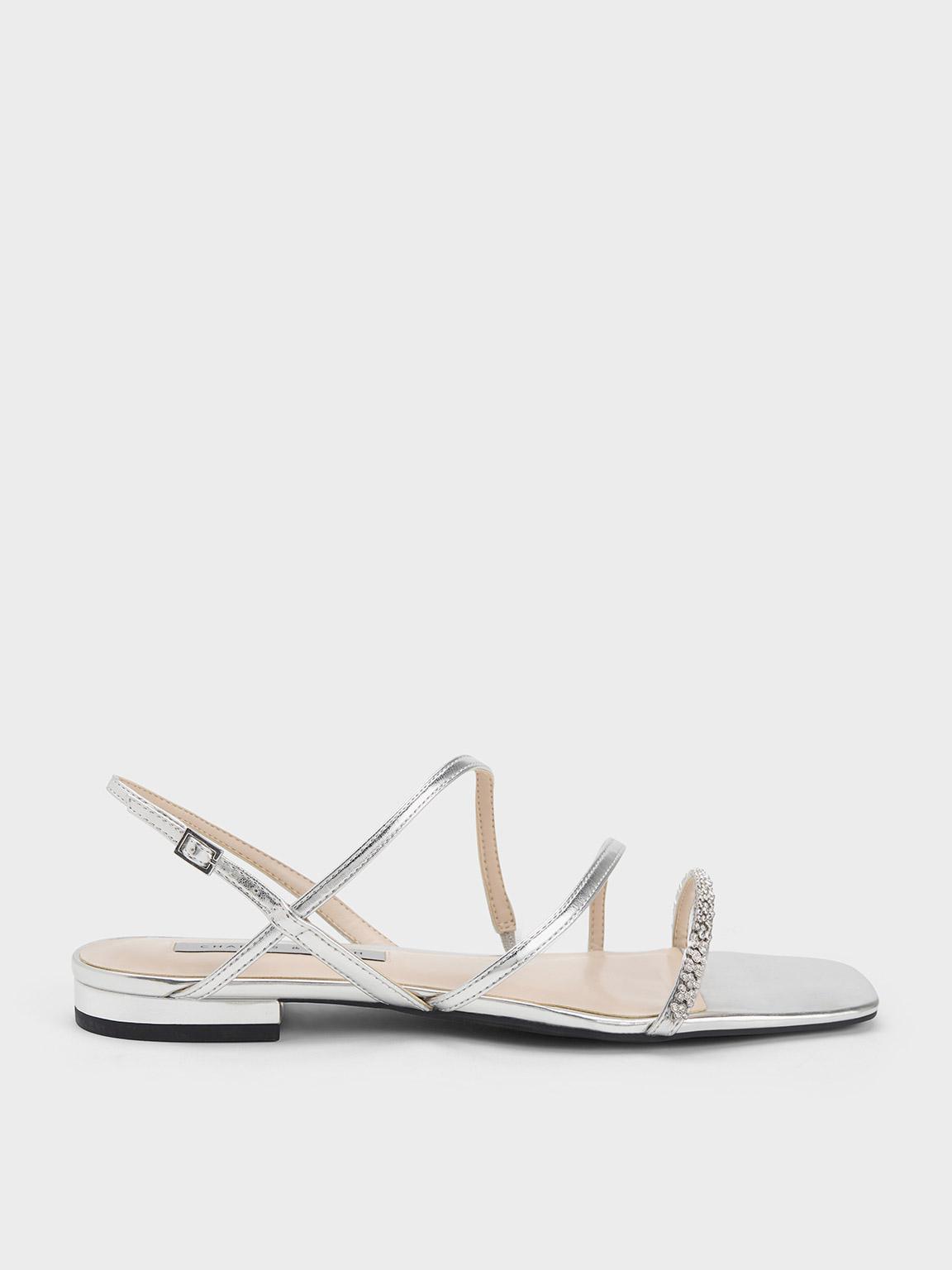 Charles & Keith Gem-encrusted Strappy Metallic Slingback Sandals in White |  Lyst