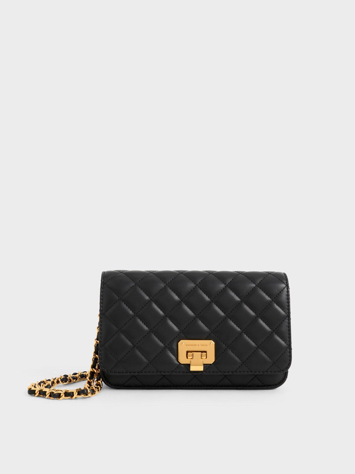 Charles & Keith Quilted Push-lock Clutch in Black | Lyst