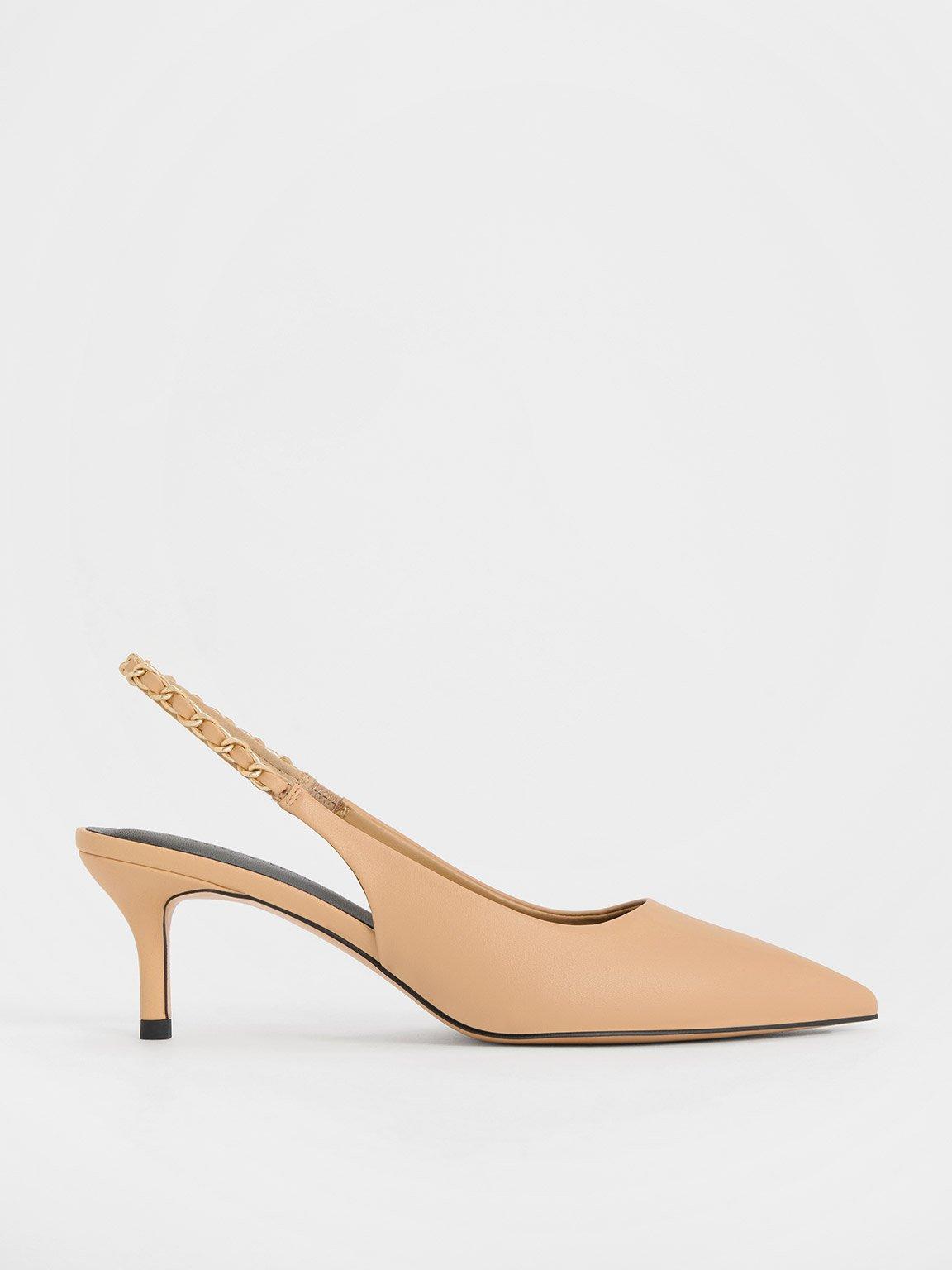 Charles & Keith Braided-chain Slingback Pumps in Natural