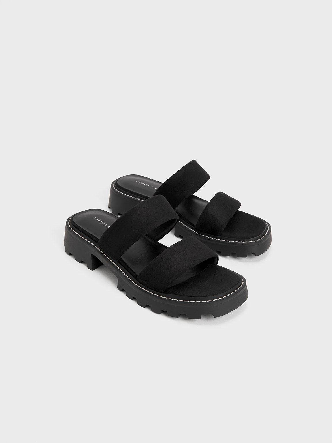Charles & Keith Padded Double Strap Sliders in Black | Lyst