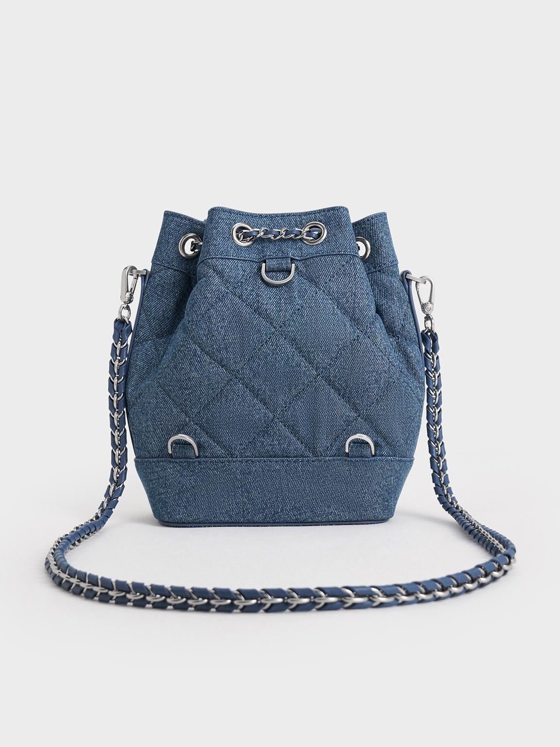 ★CHARLES&KEITH Quilted Two-Way Bucket Bag バスケット/送料込 charles-keith-Denim-Blue-