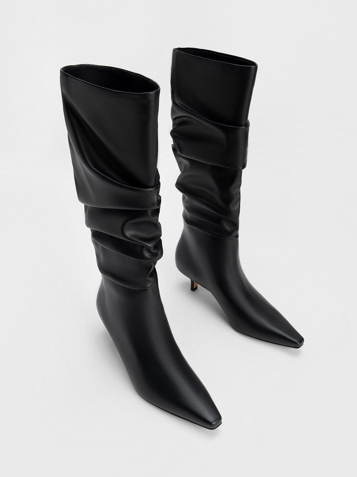 Charles & Keith Kitten Heel Knee-high Boots in Black | Lyst