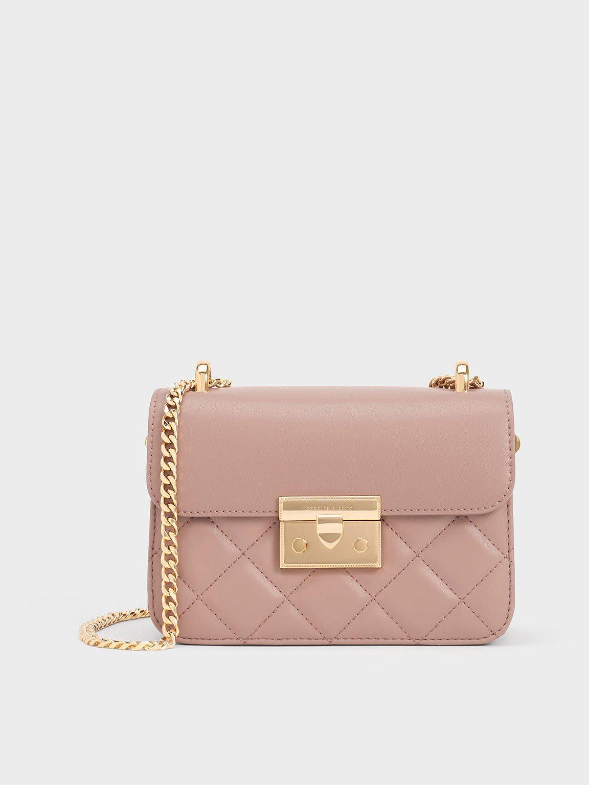 Classic Push Lock Top Handle Bag Charles Keith Alva Quilted