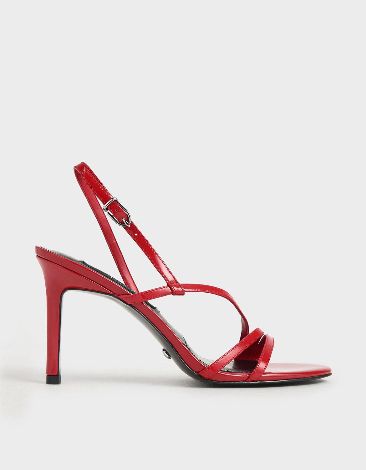Charles & Keith Patent Leather Strappy Heeled Sandals in Red - Lyst