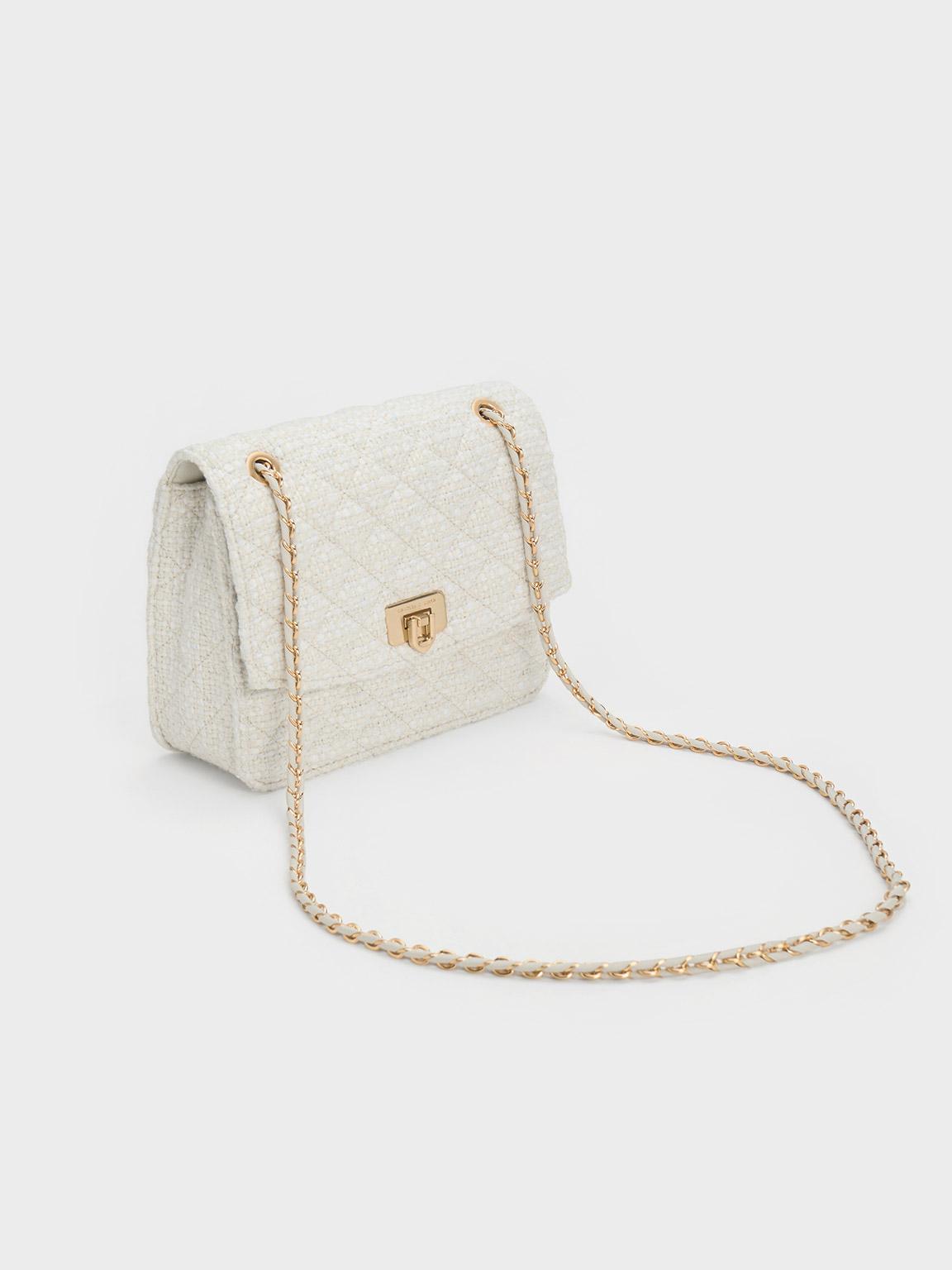 Charles Keith Cressida Tweed Chain Strap Bag in Natural Lyst