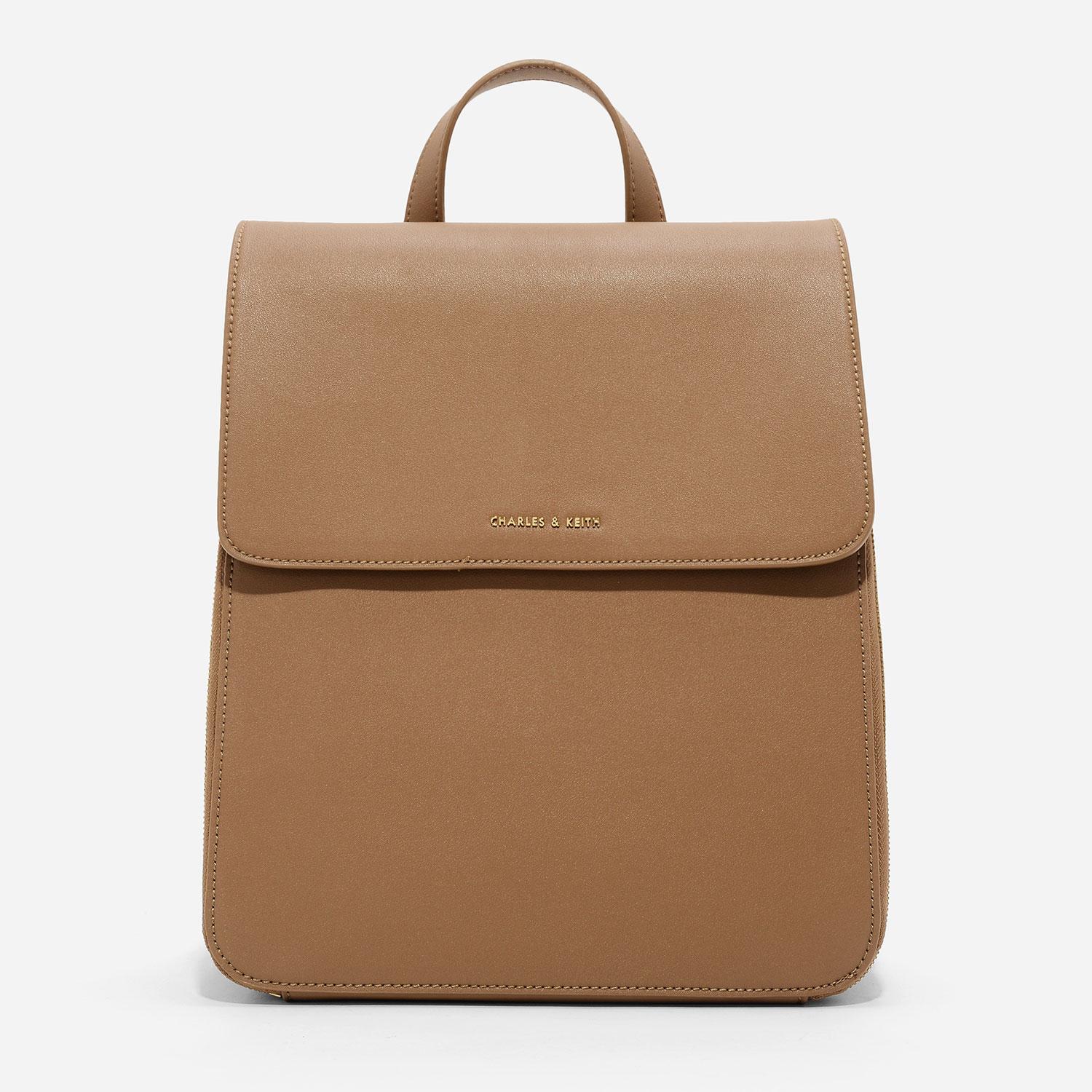 Charles & Keith Front Flap Structured Backpack in Natural Lyst