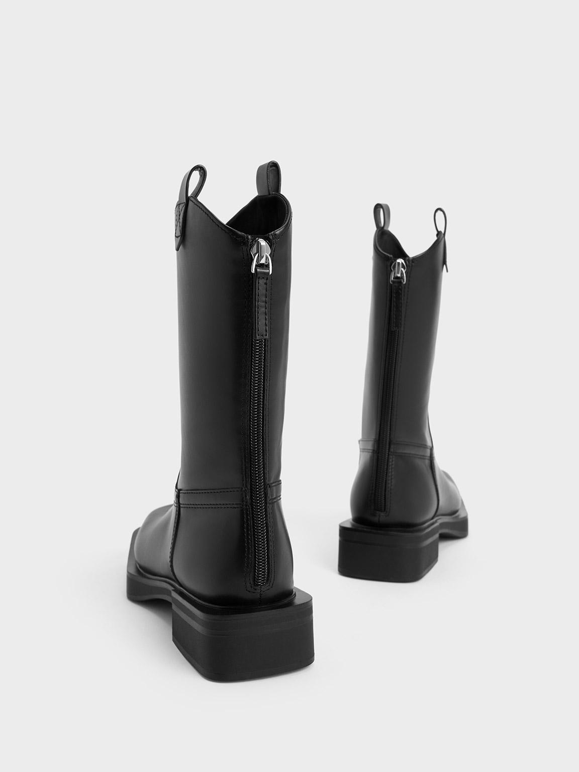 Charles & Keith Stitch-trim Cowboy Boots in Black | Lyst