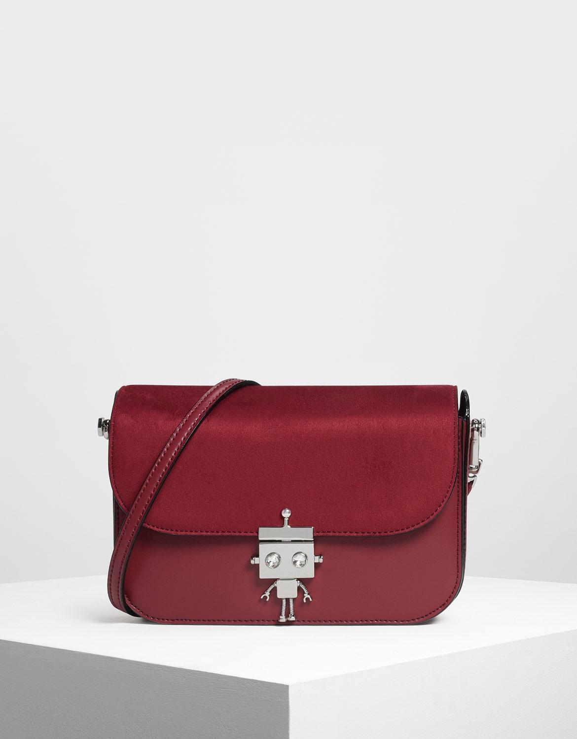 Charles & Keith Robot Detail Push-lock Bag in Maroon (Red) | Lyst