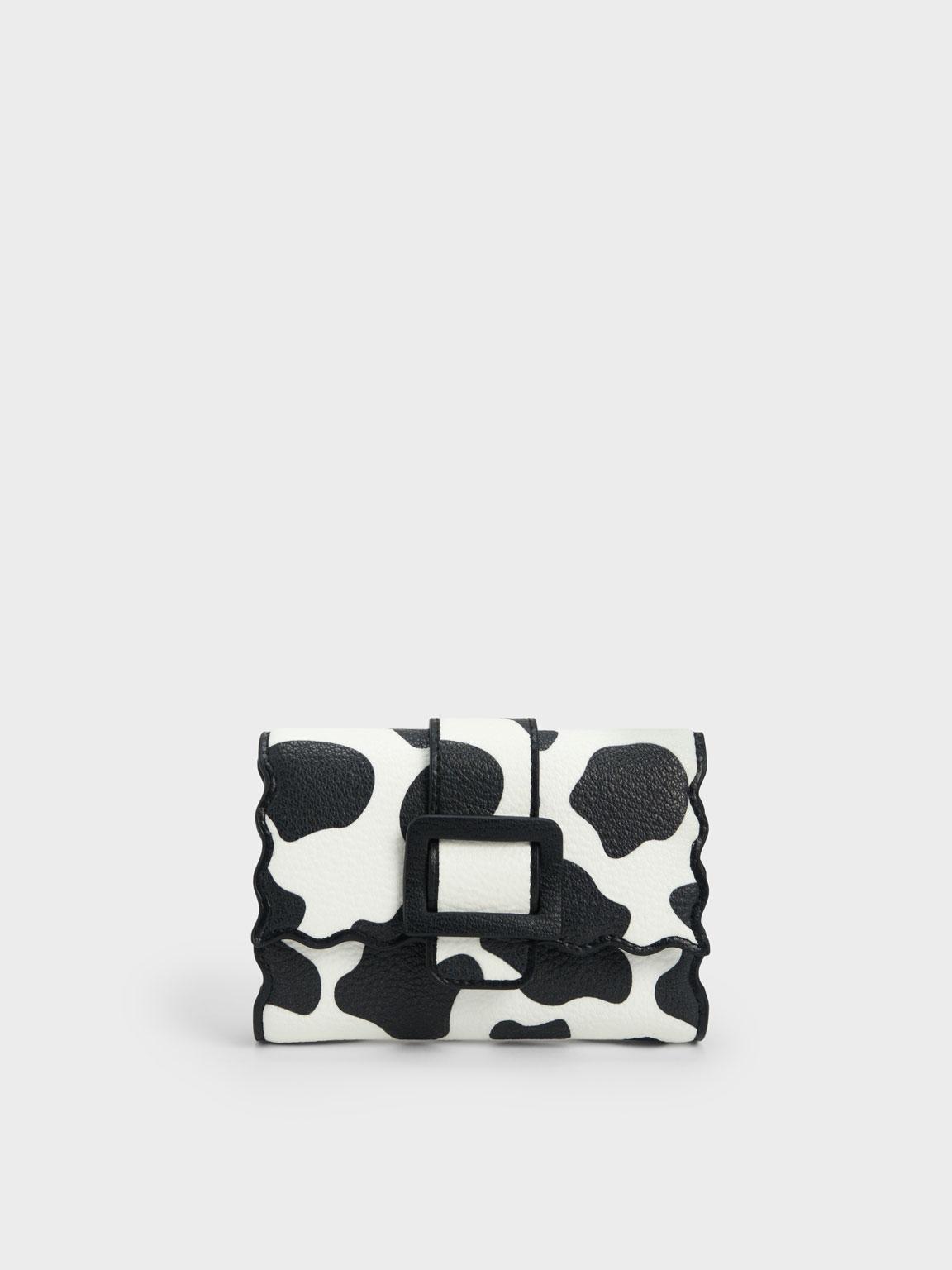 Charles & Keith Waverly Cow Print Scallop-trim Wallet in White | Lyst