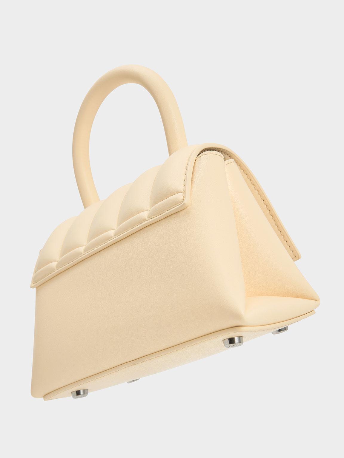 Cream Huxley Metallic Push-Lock Top Handle Bag, CHARLES & KEITH