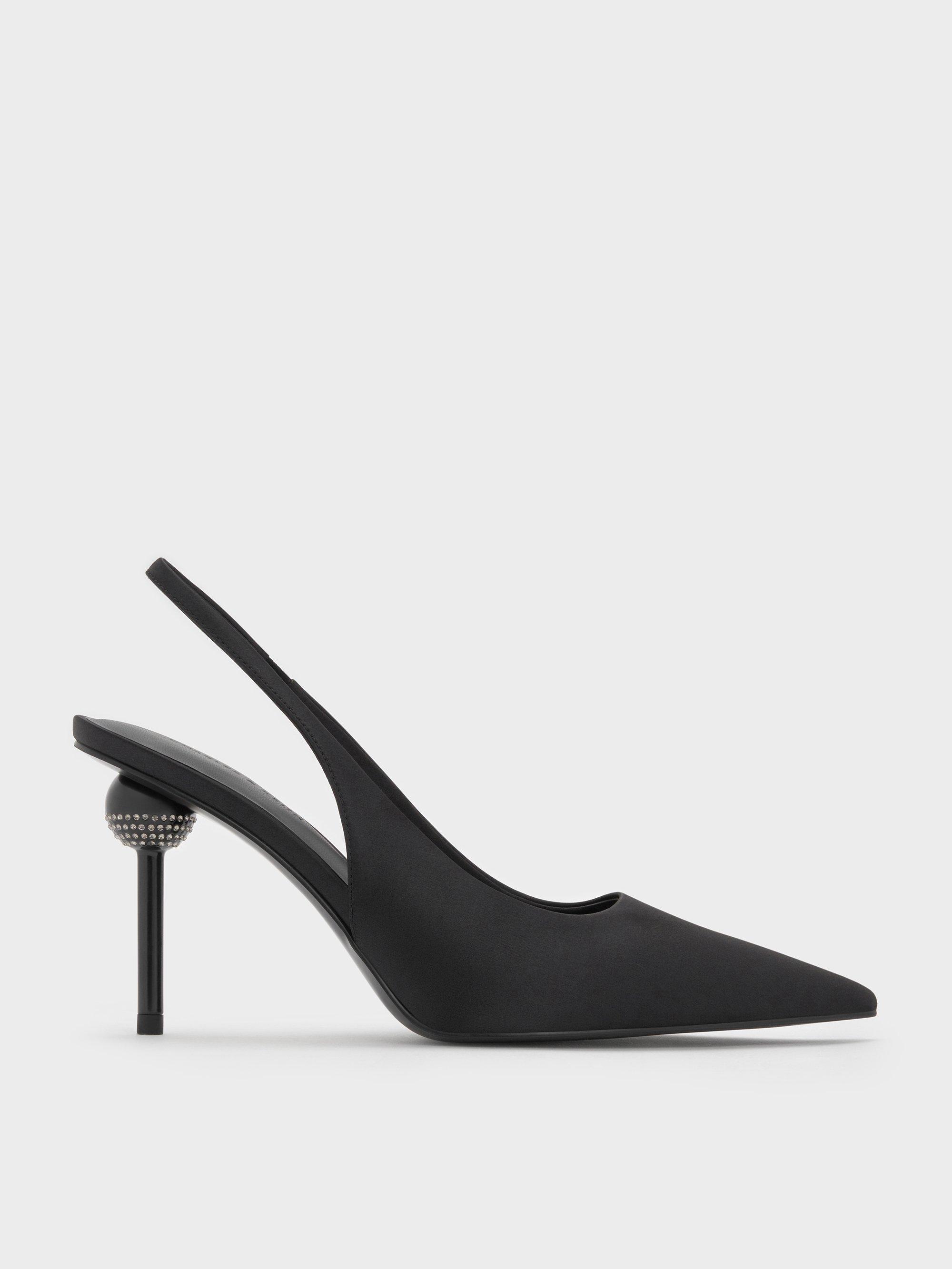 ★CHARLES&KEITH★Curtis Pointed Toe Slingback Pumps/送料込 Silver Curtis Metallic Pointed-Toe Kitten-Heel Slingback