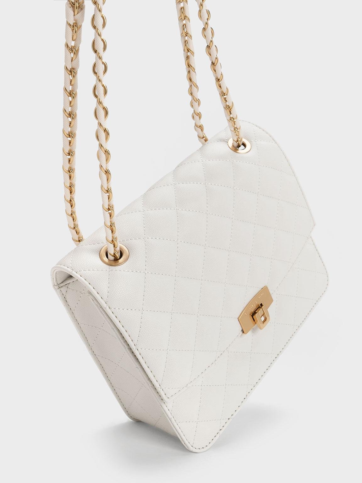 Charles & Keith Quilted Chain Strap Bag in White