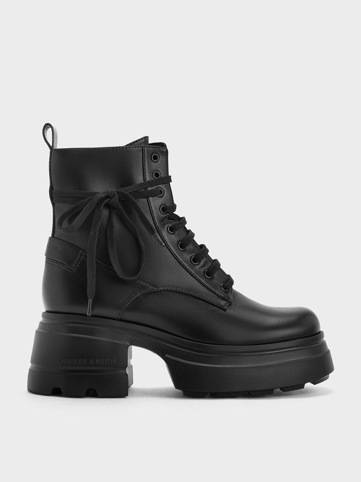 Charles & Keith Lace-up Chunky Ankle Boots in Black | Lyst
