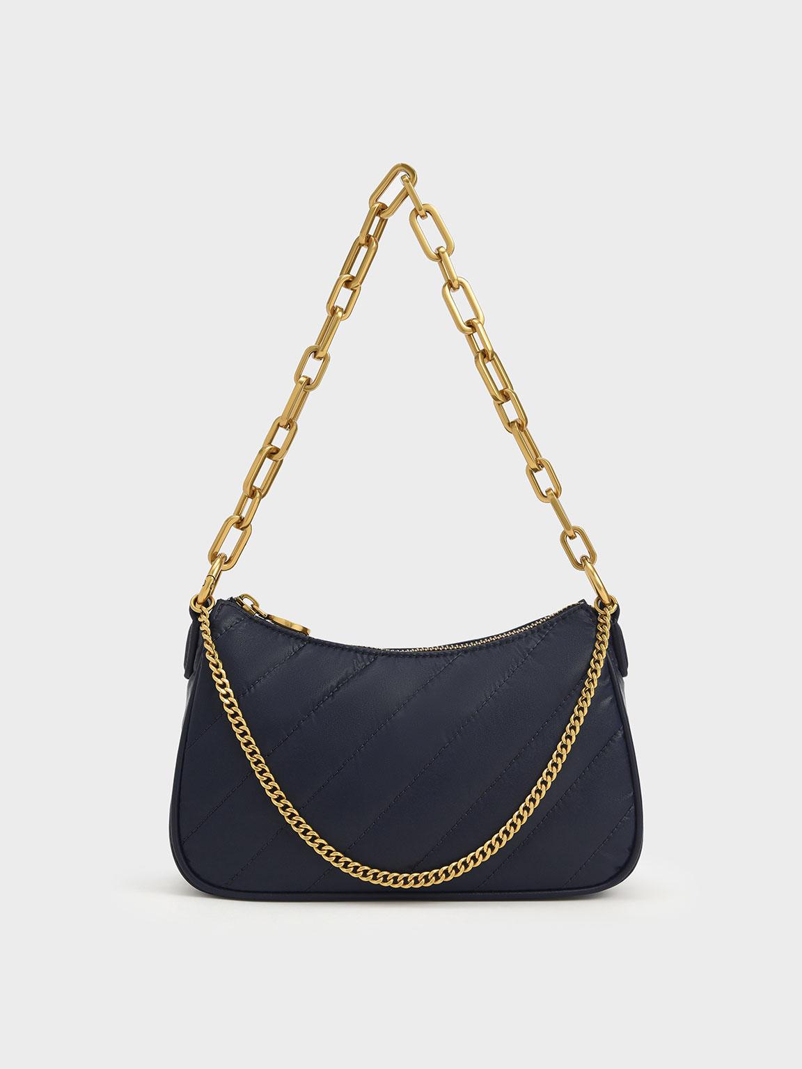 Charles & Keith Chailly Chain Handle Crossbody Bag & Pouch in Blue
