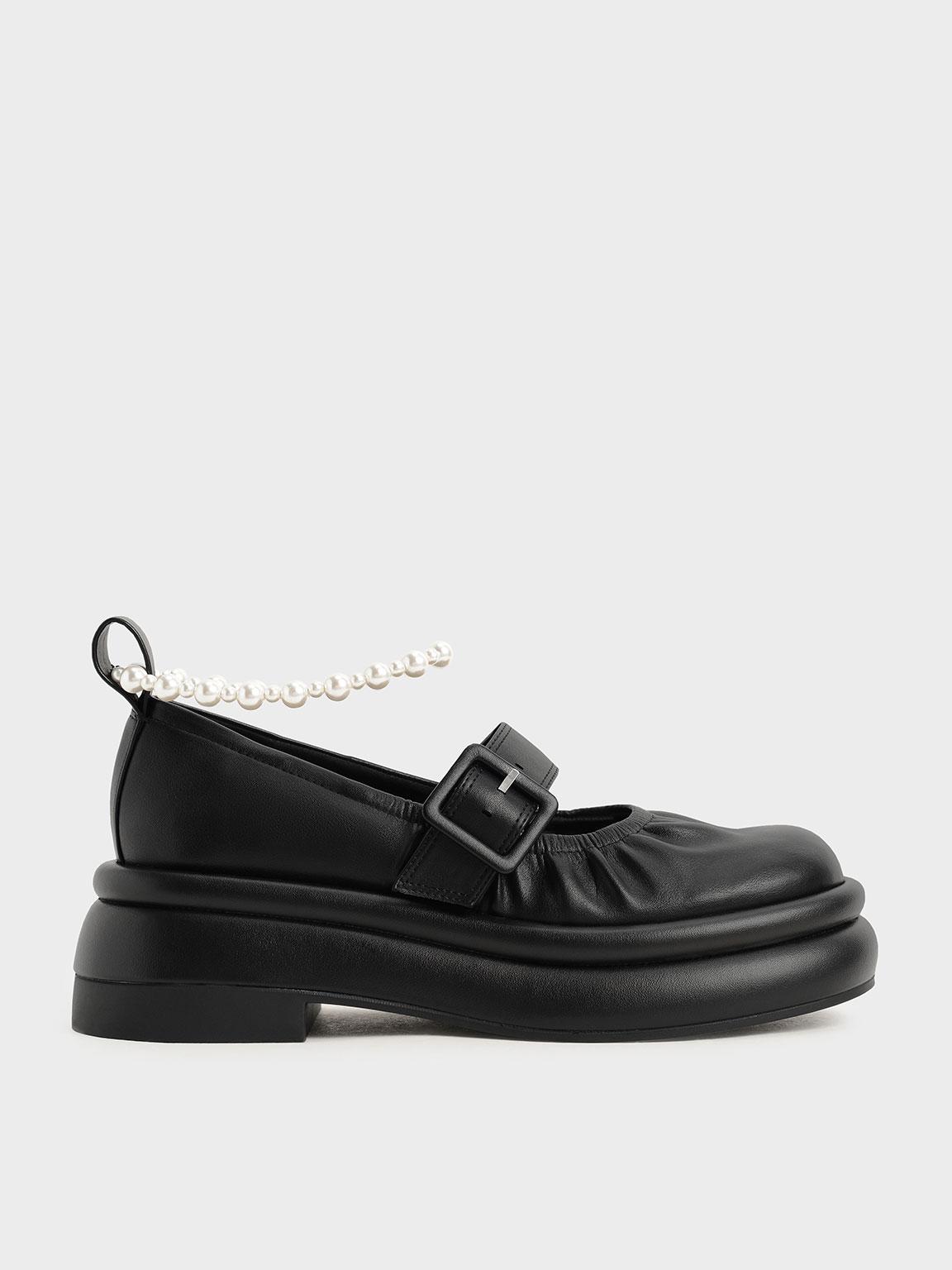 Charles & Keith Nola Beaded Strap Platform Mary Janes in Black | Lyst