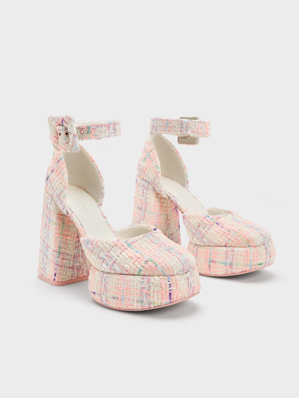 Charles & Keith, Shoes, Charles Keith Colorful Tweed Heels With White  Ankle Strap