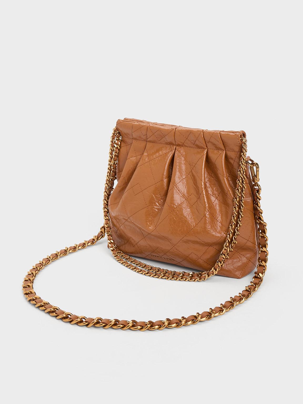 Charles & Keith Duo Chain Handle Shoulder Bag in Brown