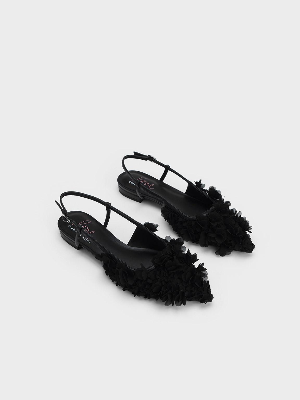 Charles & Keith Floral Mesh Slingback Flats in Black | Lyst