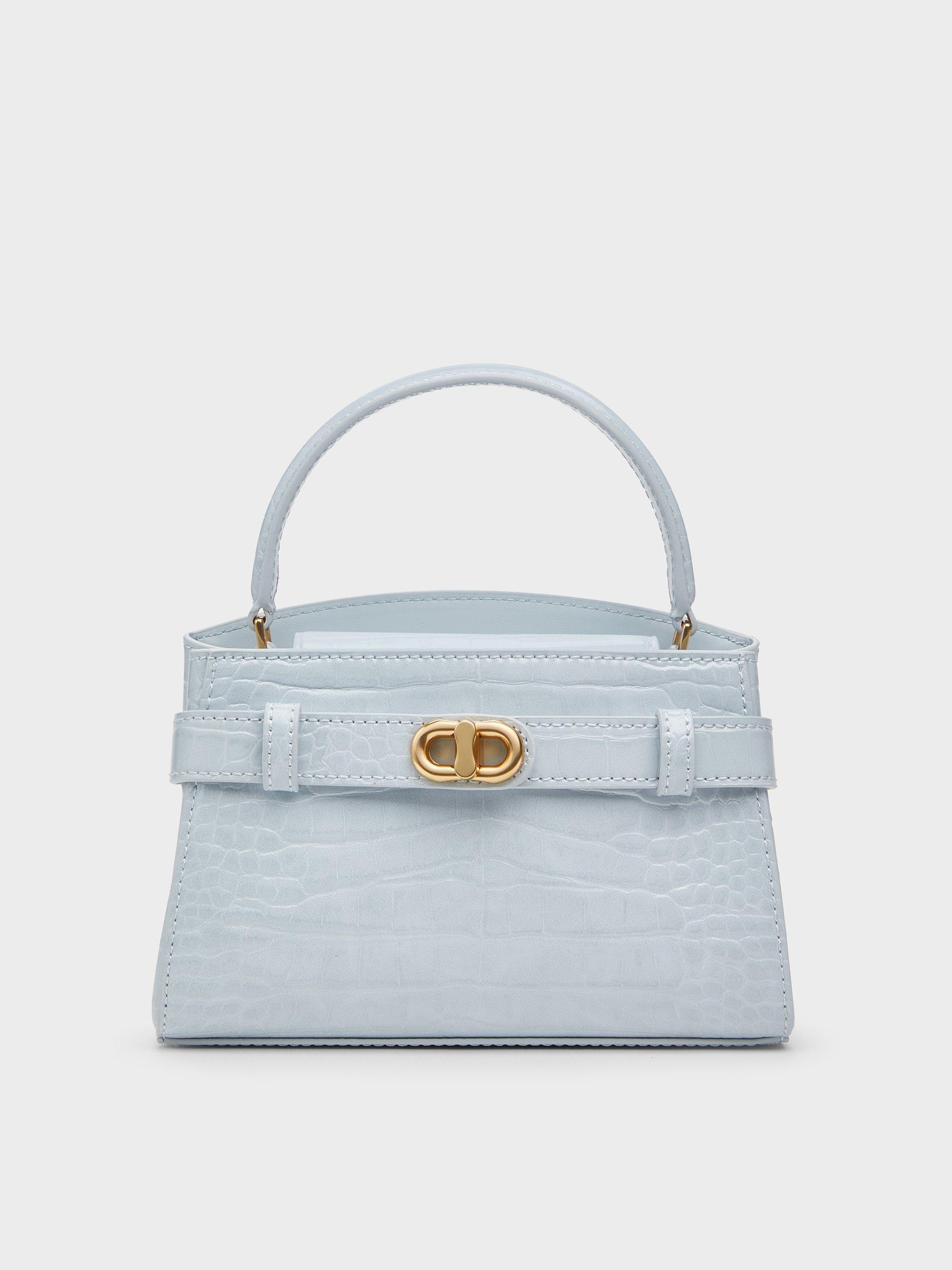 Charles & Keith Aubrielle Croc-Effect Top Handle Bag in Blue