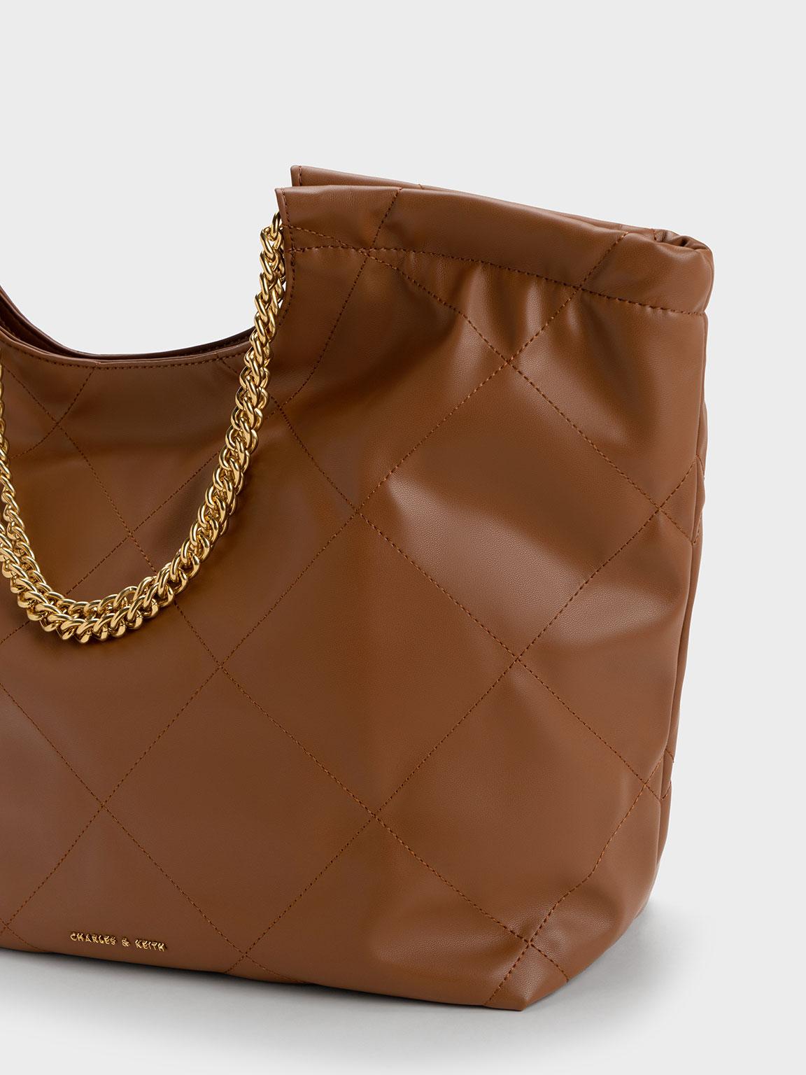 Chocolate Chain Handle Shoulder Bag - CHARLES & KEITH US