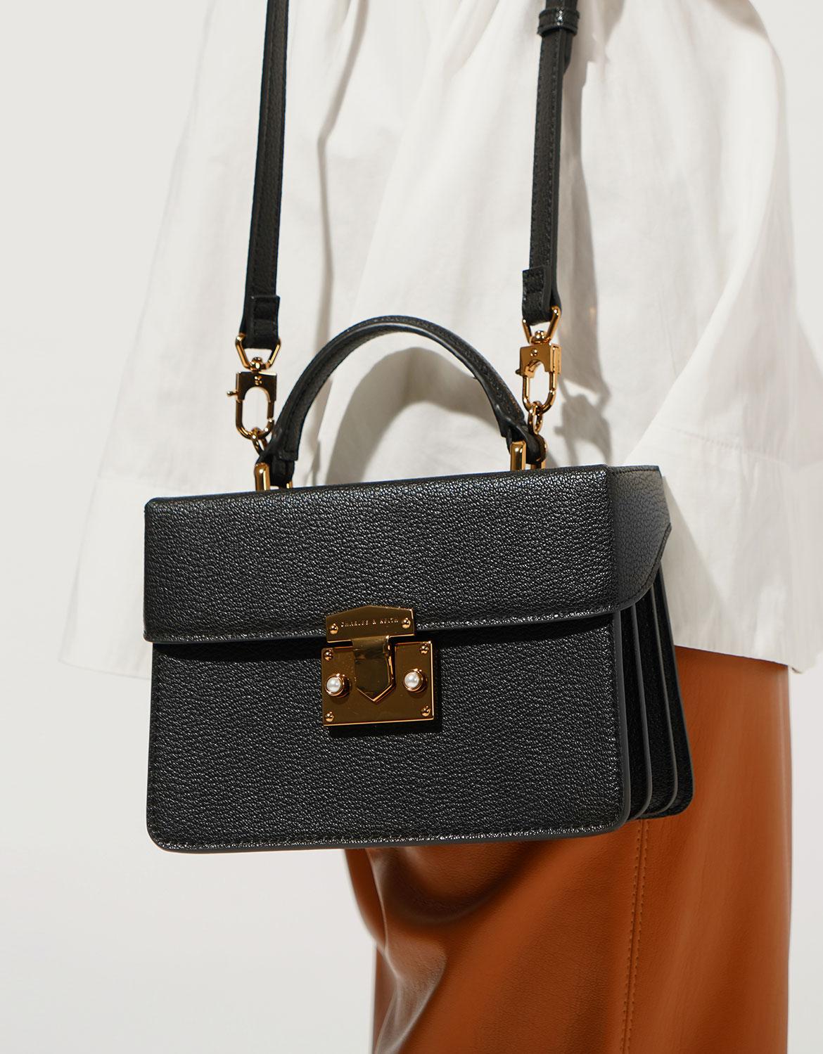 classic push lock top handle bag