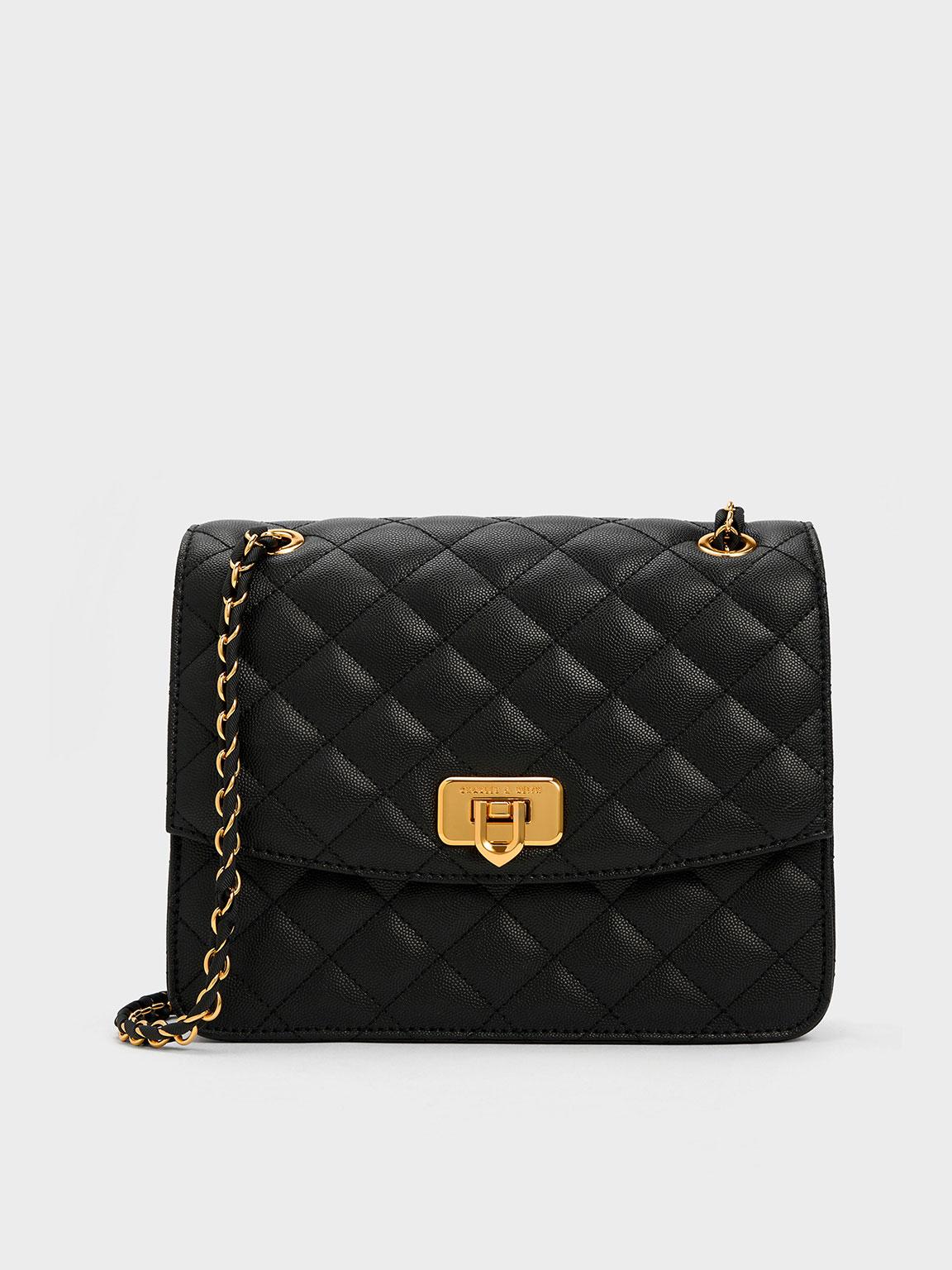 Black quilted chain shoulder bag hotsell