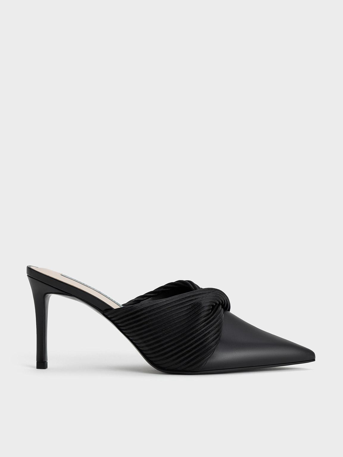 Charles & Keith Pleated Wrap Heeled Mules in Black | Lyst