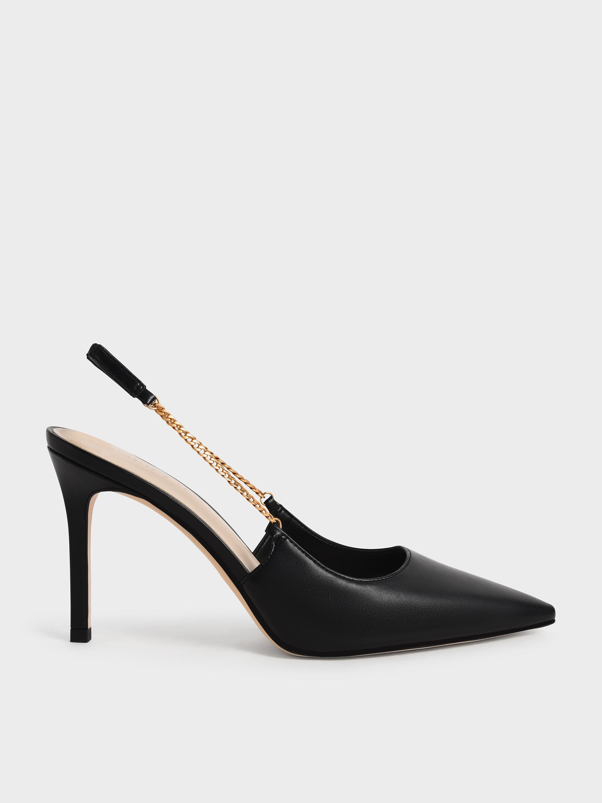 Charles & Keith Chain-link Slingback Stiletto Pumps in Black | Lyst
