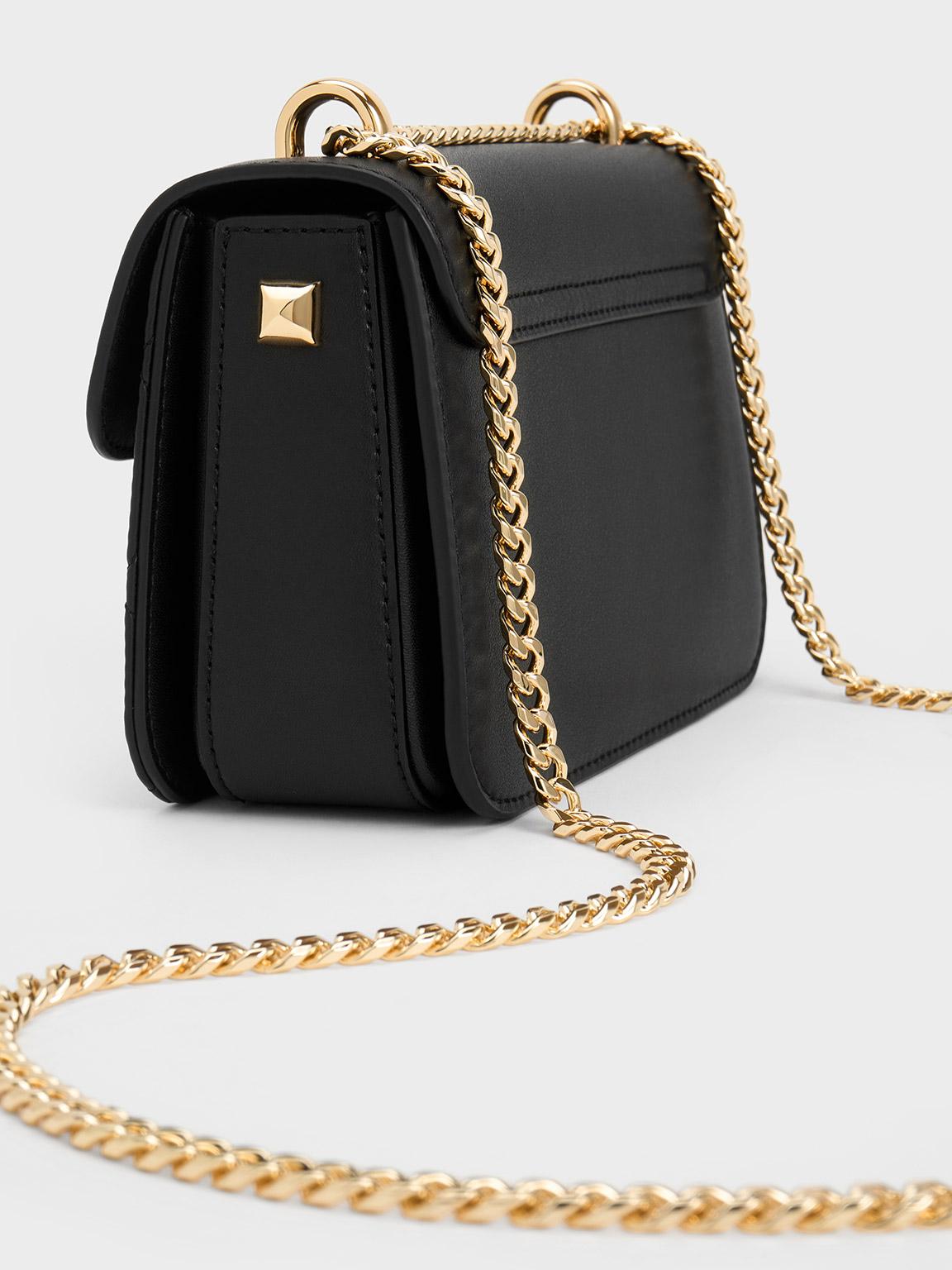 Charles & Keith Alva Quilted Chain-handle Bag in Black | Lyst