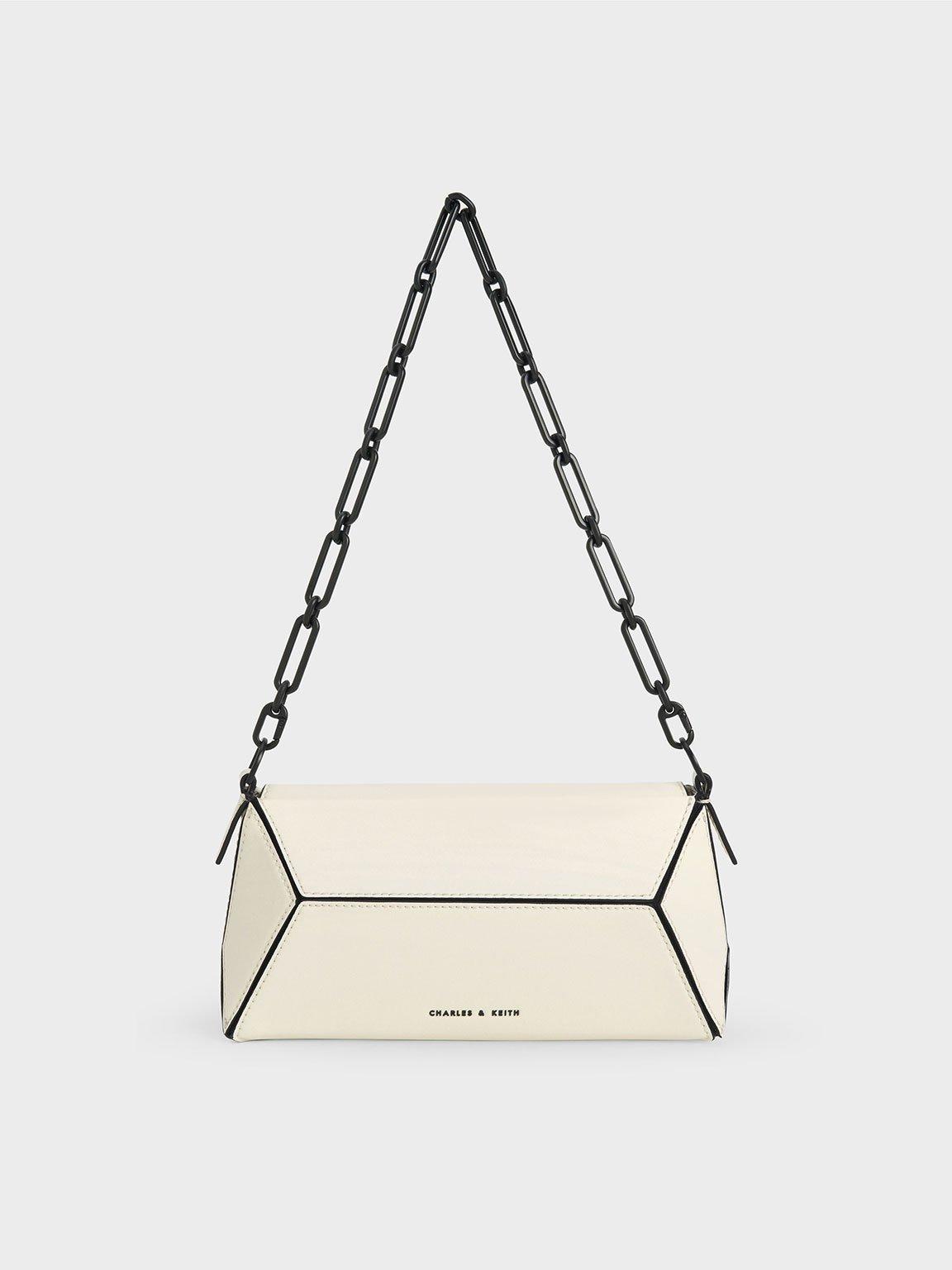 Charles Keith Nasrin Geometric Chain handle Shoulder Bag in Natural Lyst Australia