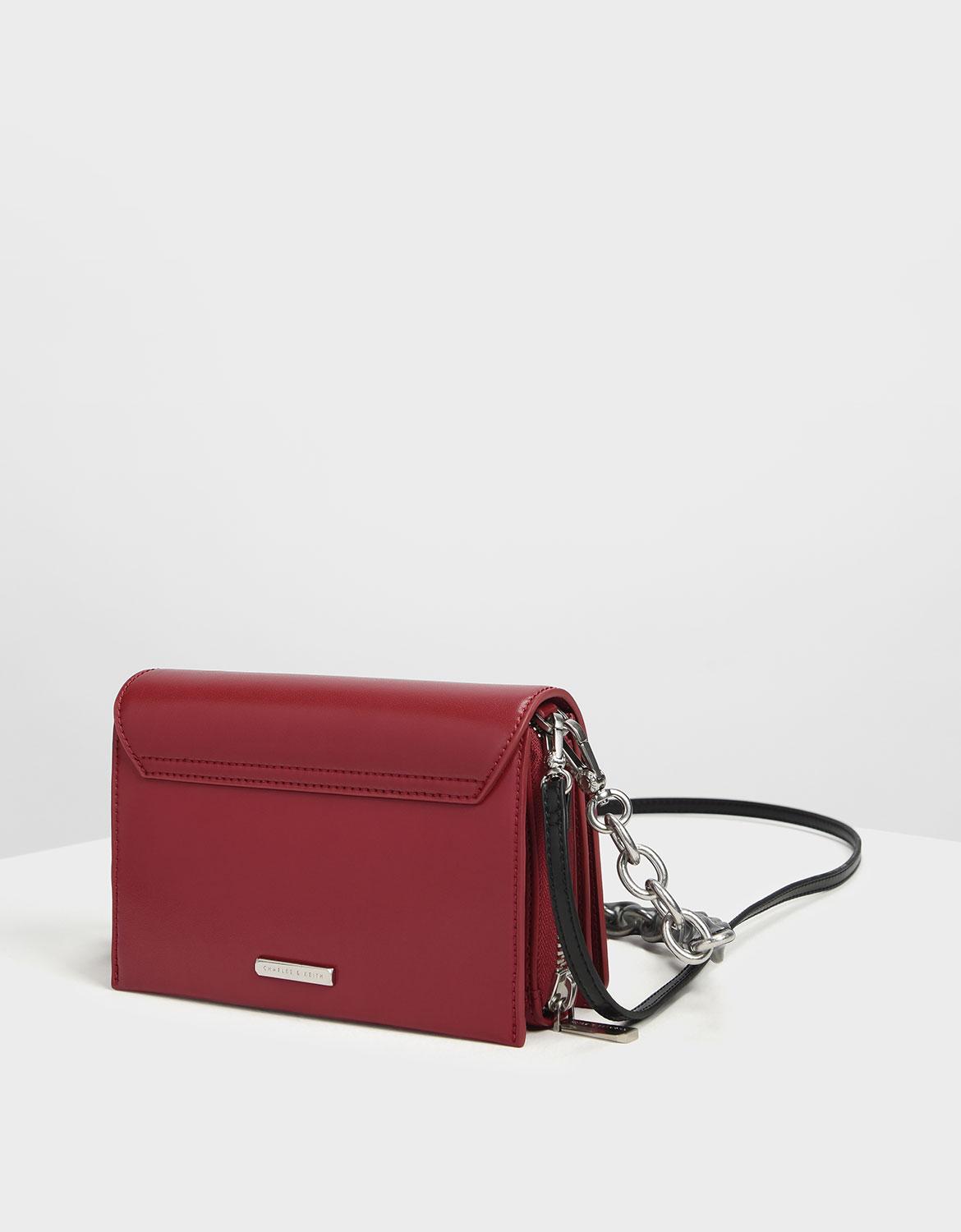 Charles & Keith Leather Chain Strap Crossbody Bag in Red Lyst