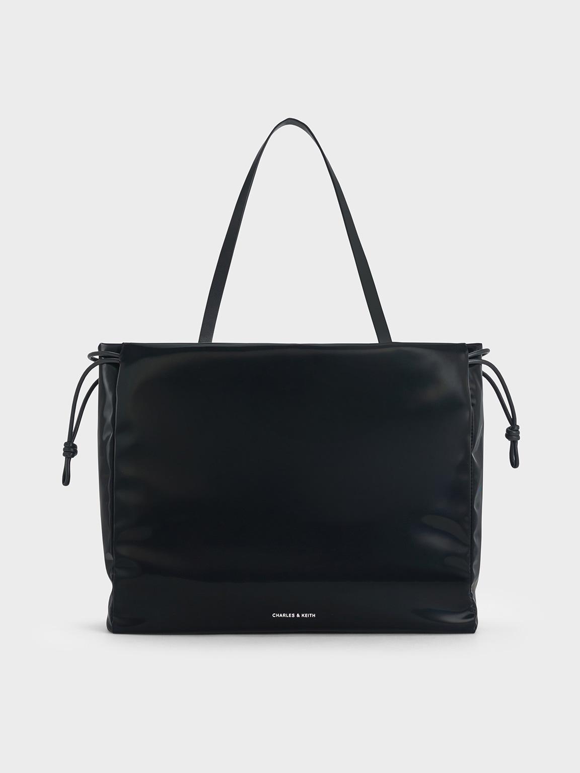Charles & Keith Bethel Shiny Ruched Drawstring Tote Bag in