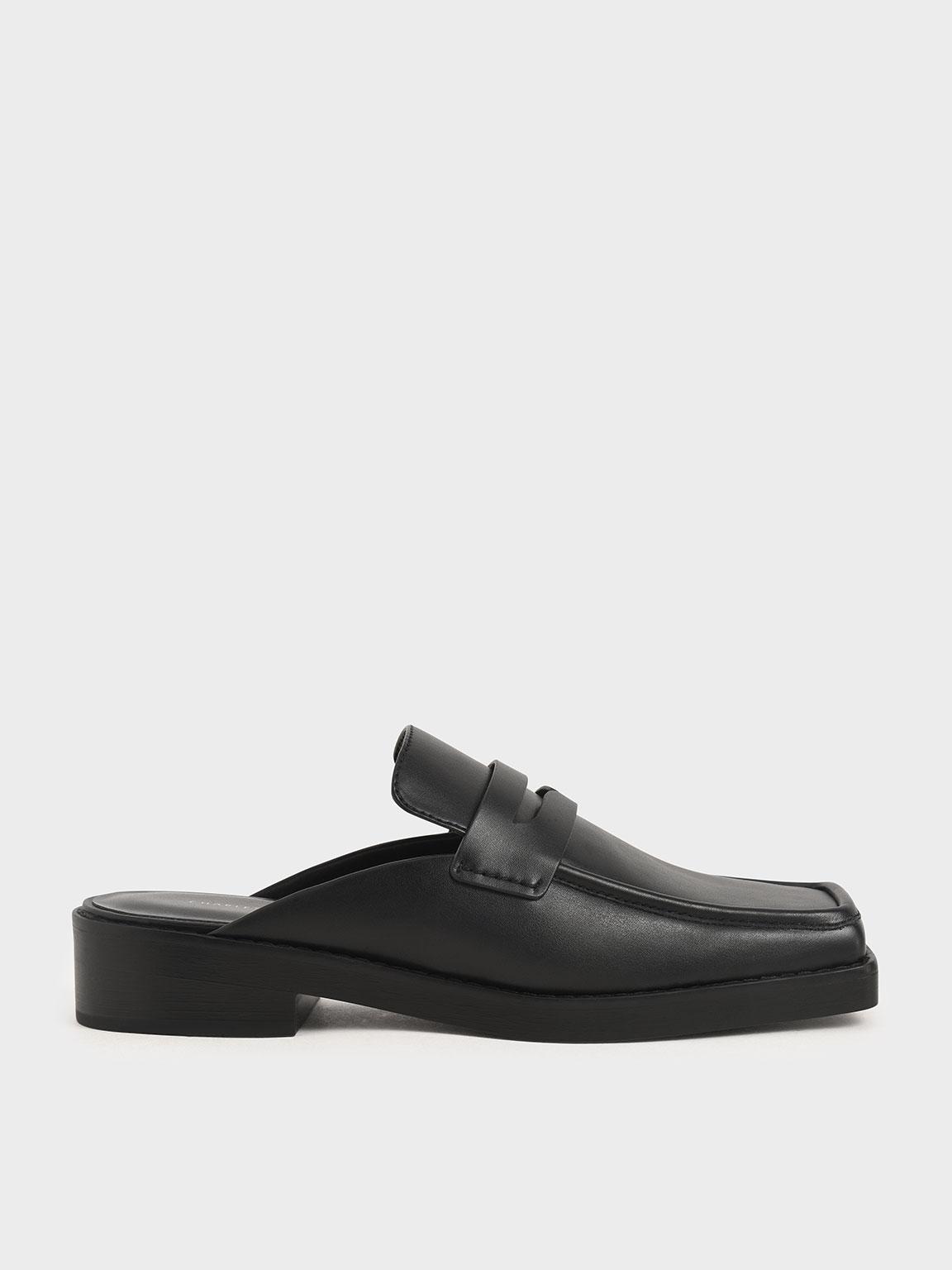 Charles & Keith Square Toe Penny Loafer Mules in Black - Lyst